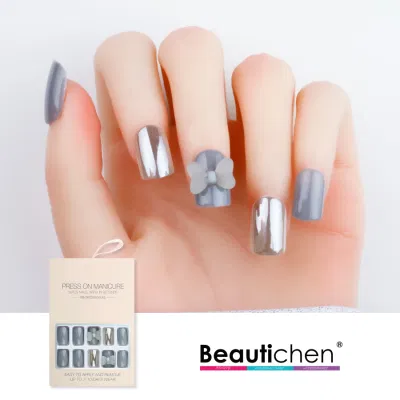 Beautichen 30 PCS Gel Macio Imprensa em Unhas Rosa Nu Branco Francês Imprensa em Unhas Unhas Artificiais