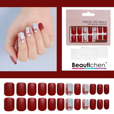 Beautichen atacado design personalizado unhas artificiais unhas falsas arte artificial unhas falsas francês capa completa imprensa em unhas